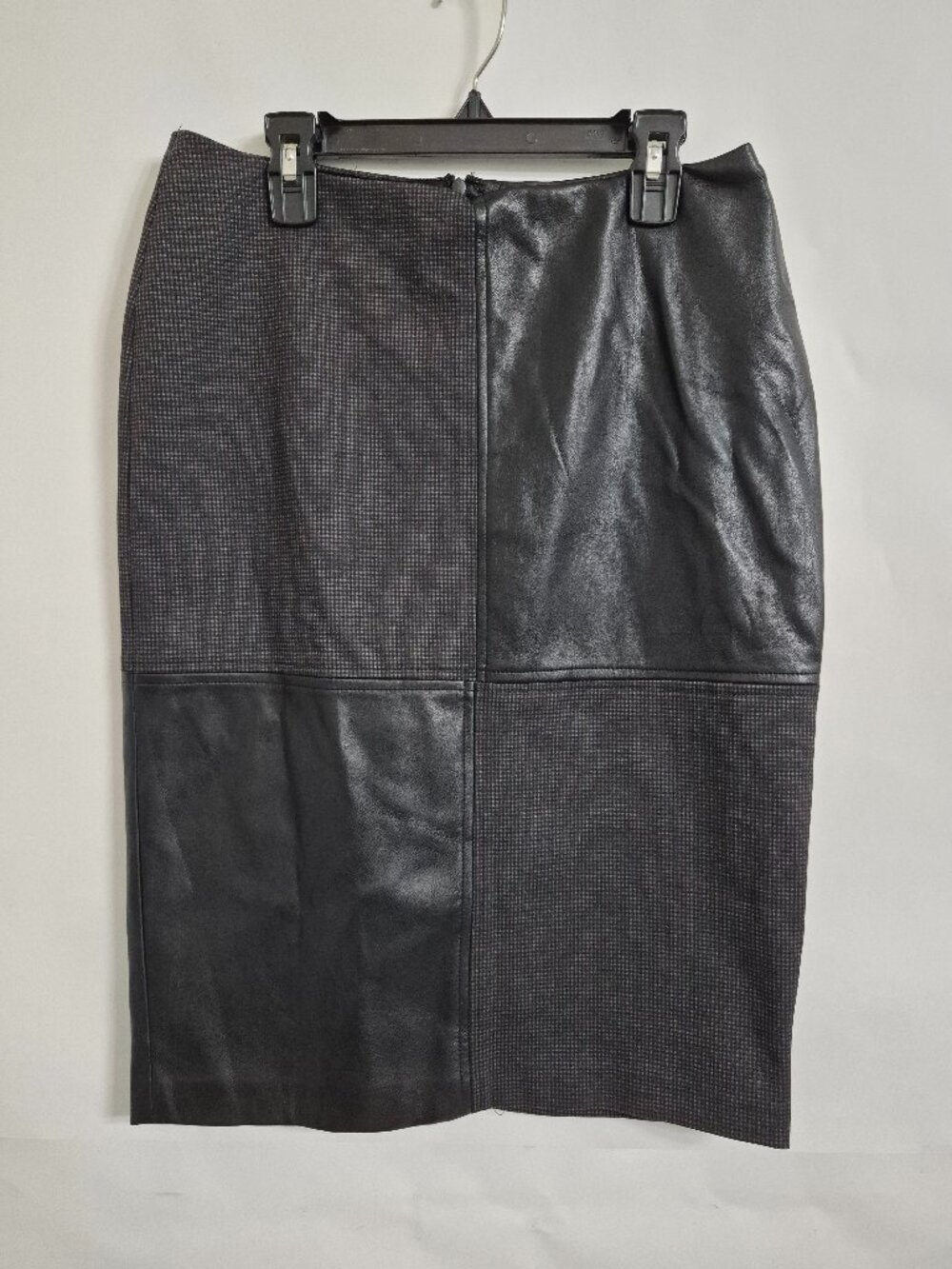 Ivanka Trump Womens 4 Black Faux Leather Micro Checker Colorblock Pencil Skirt